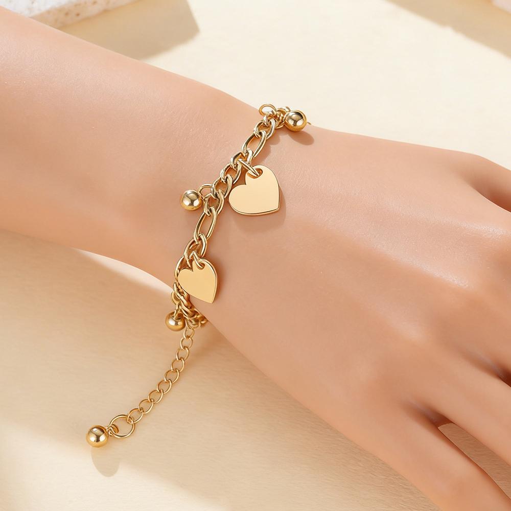 My Shape Heart Charms Beads Bracelets for Women Love Heart Pendants Hand Chain Stainless Steel Jewelry Valentine's Day Gifts