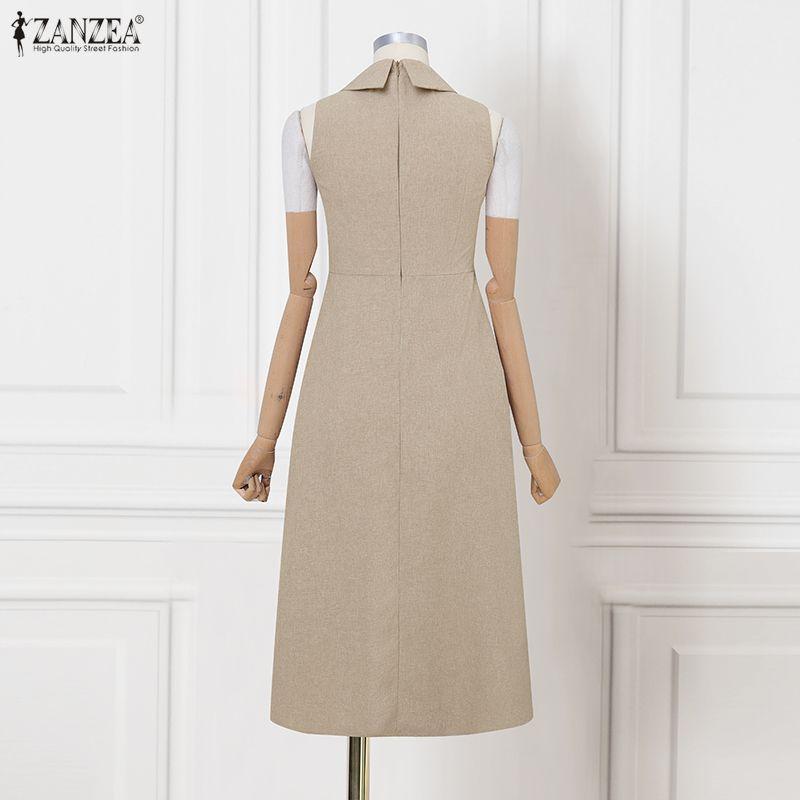 ZANZEA Women Elegant Doll Collar Summer Casual Sleeveless Dress