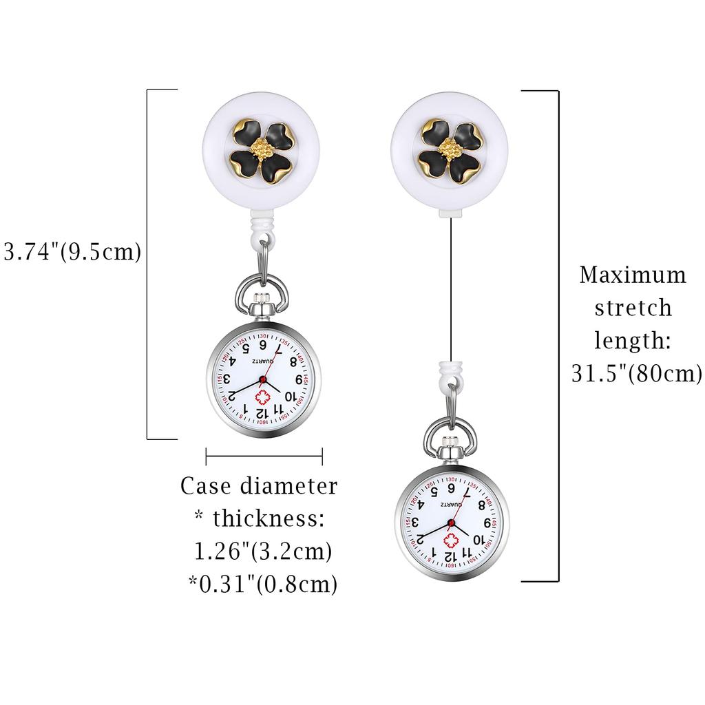 Lancardo Nurse Pocket Watch for Clip Easy to Baked Varnish 3 Colors to Choose Stretchable Watch, Nurses, Type, Unisex, Numbers, Read, Women's, Petals,