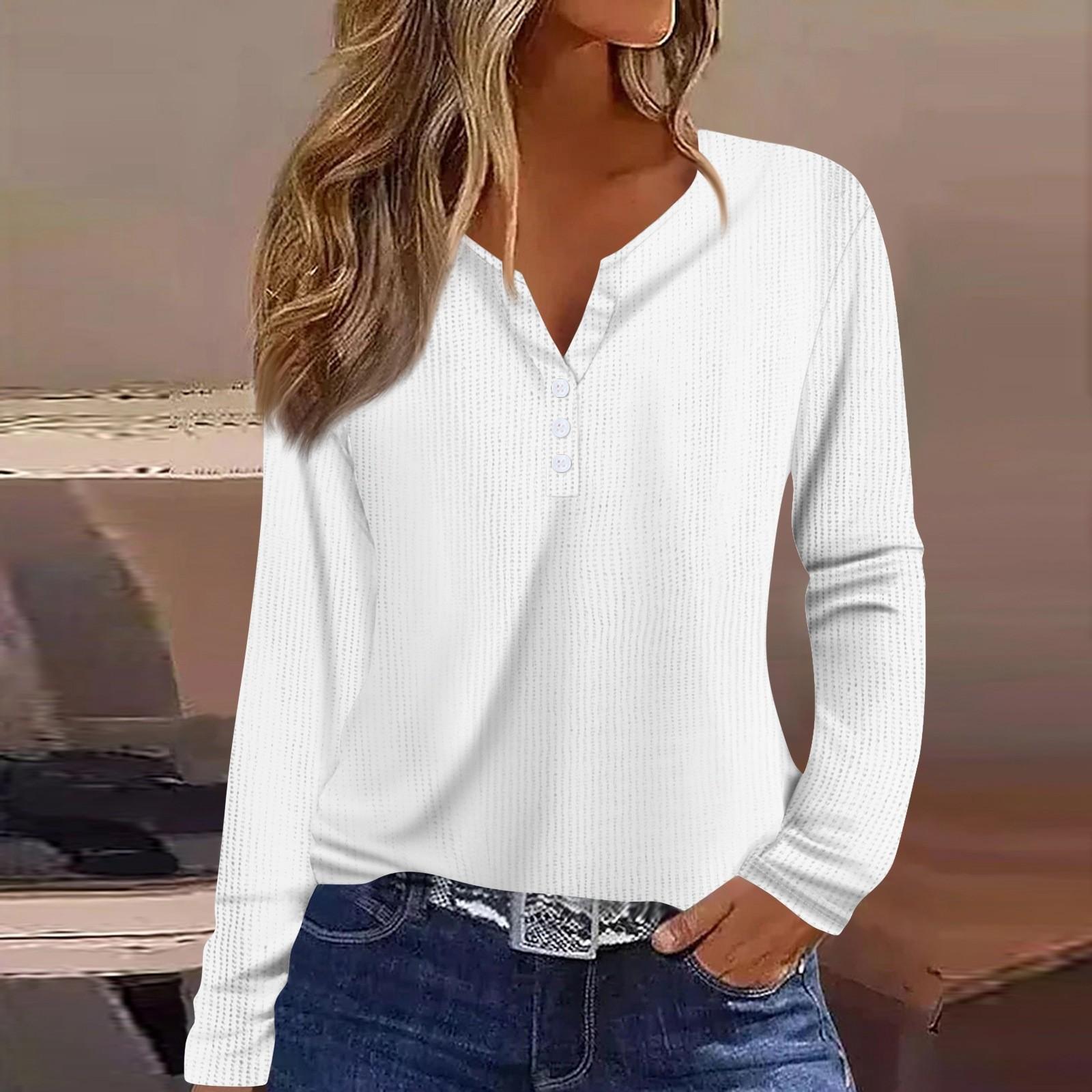 

Женская футболка с принтом на пуговицах, длинный рукав, вязаный свитер, повседневный, модный, на выходные, базовый, с V-образным вырезом, обычный топ XL белый