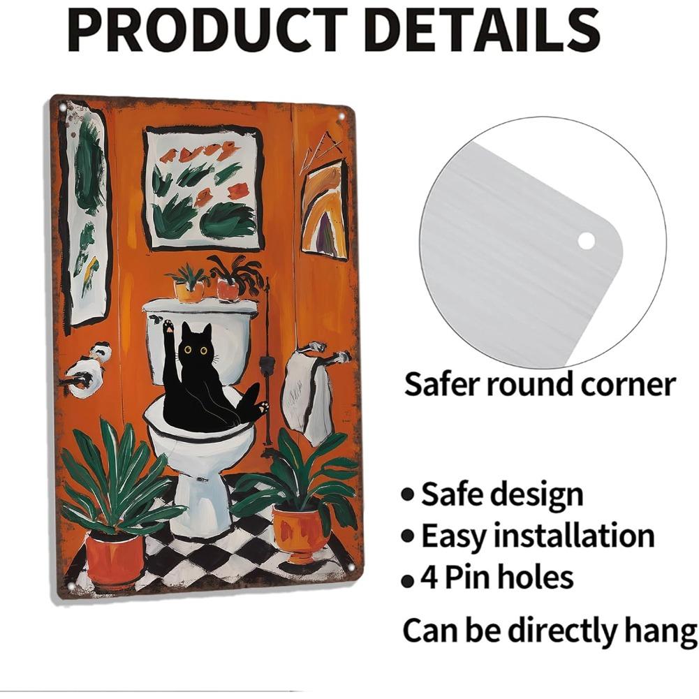 Vintage Black Cat On Toilet Metal Sign Retro Bathroom Wall Art 8x12in Aluminum Funny Cat Decor Cute Orange Wall Decor