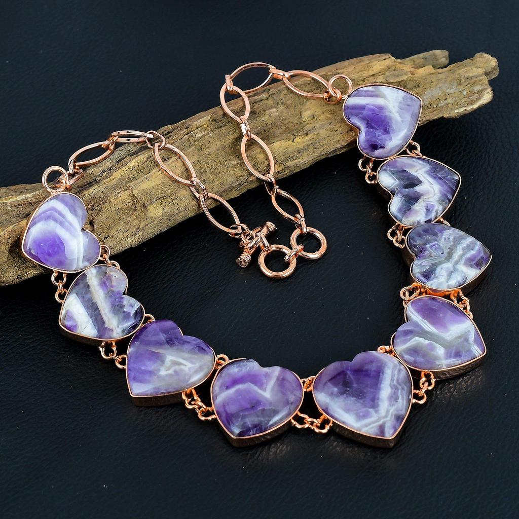 Chevron Amethyst Necklace, 999 Copper Wire Wrapped Gemstone Handmade Dainty Jewelry Necklace, Adjustable Chain Necklace Gift For Her