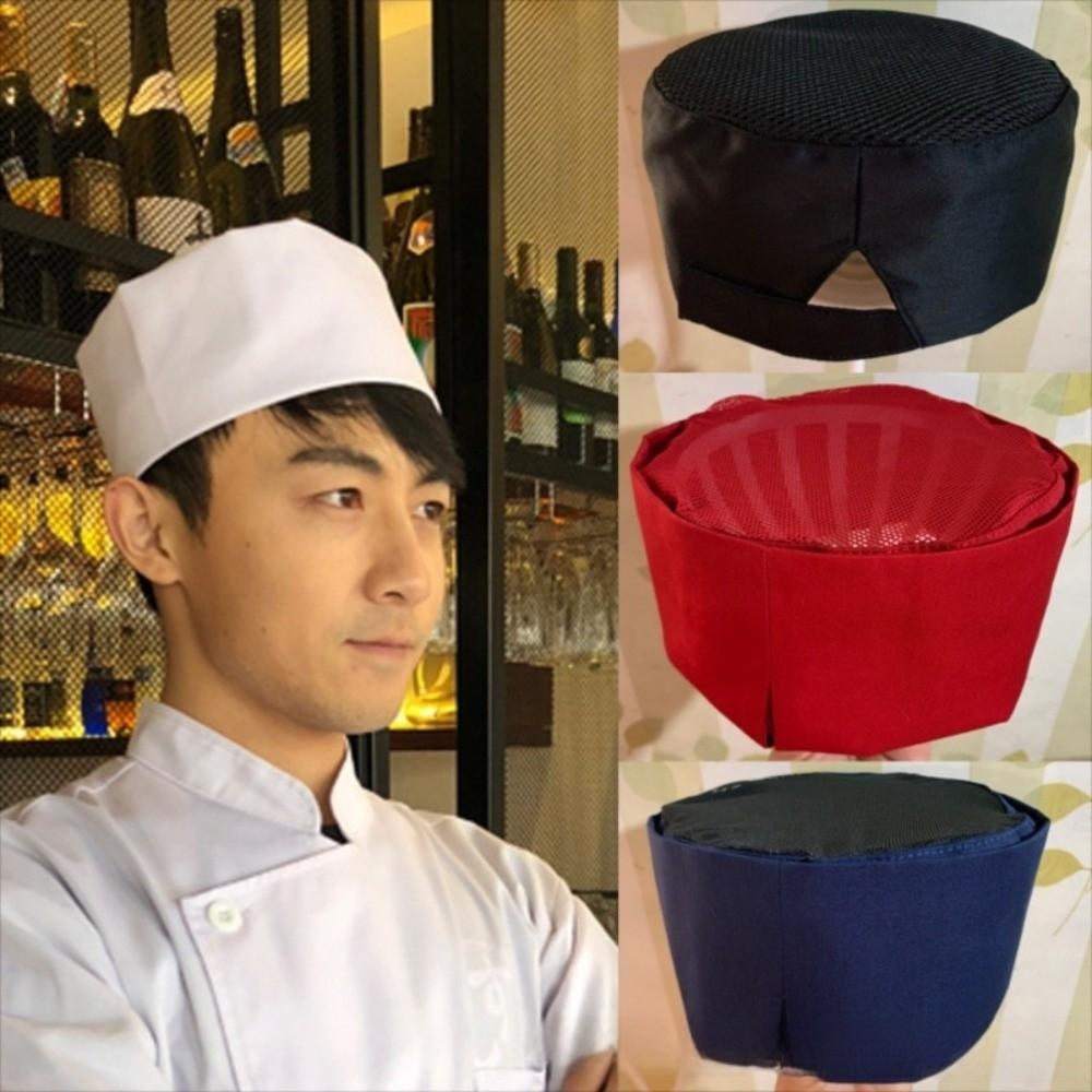Wear Resistant Chef Flat Top Caps Mesh Head Circumference Breathable Sushi Cap  Both Sexes Chef
