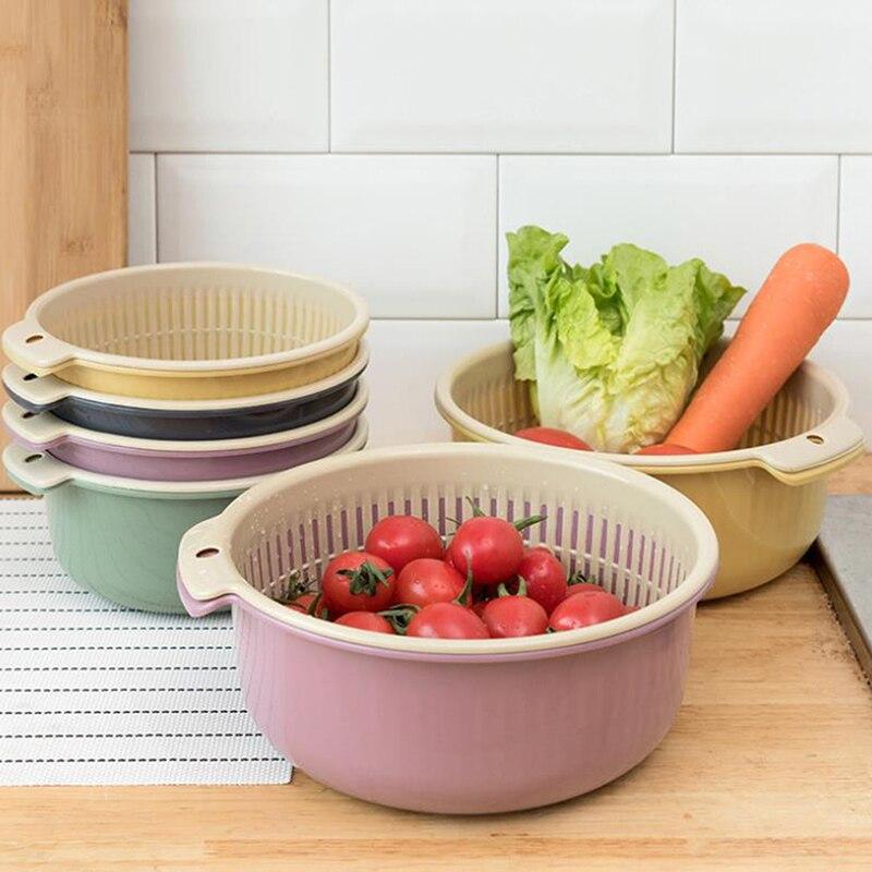 1PCS Detachable Double-layer Plastic Food  Colander Kitchen Cleaning Washing Basket Strainer