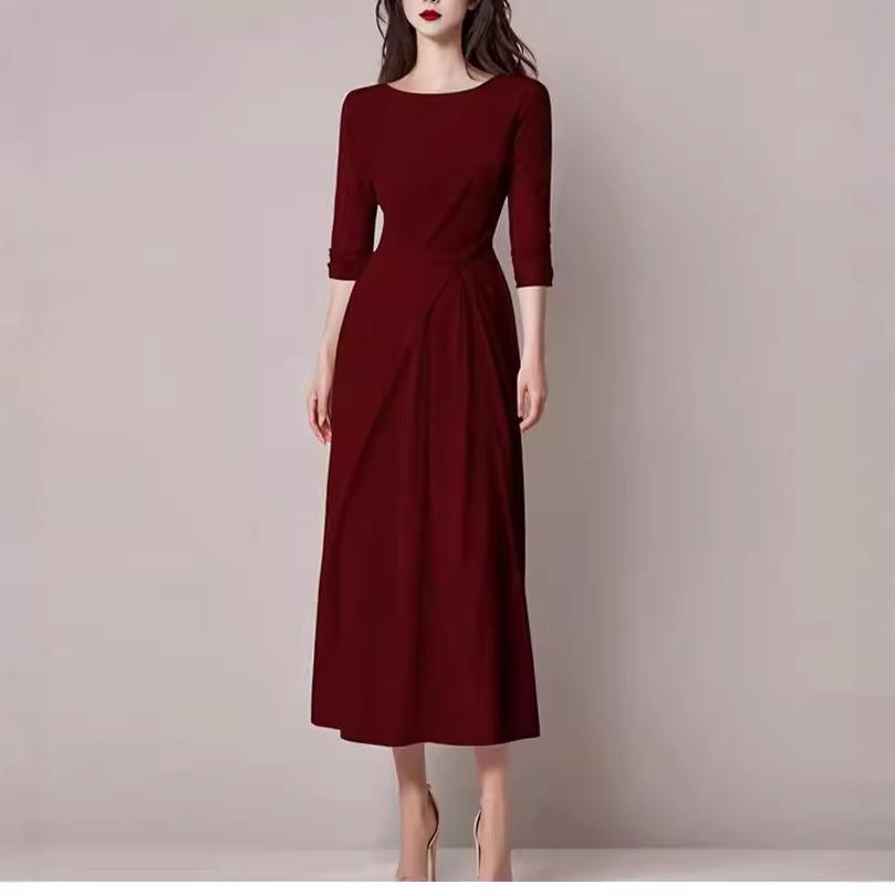 Elegant French Women's Long-Sleeve Dress: Fashionable High-End Spring/Autumn Skirt for Weddings