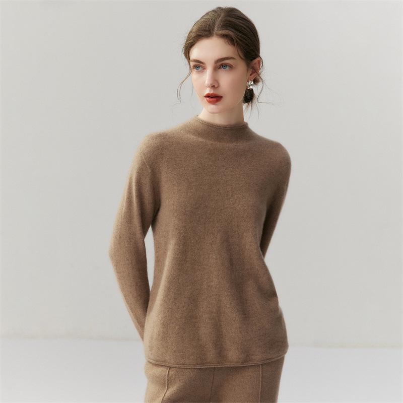 Lekasha 100% Pure Cashmere 12-Gauge Rolled Hem Turtleneck Sweater
