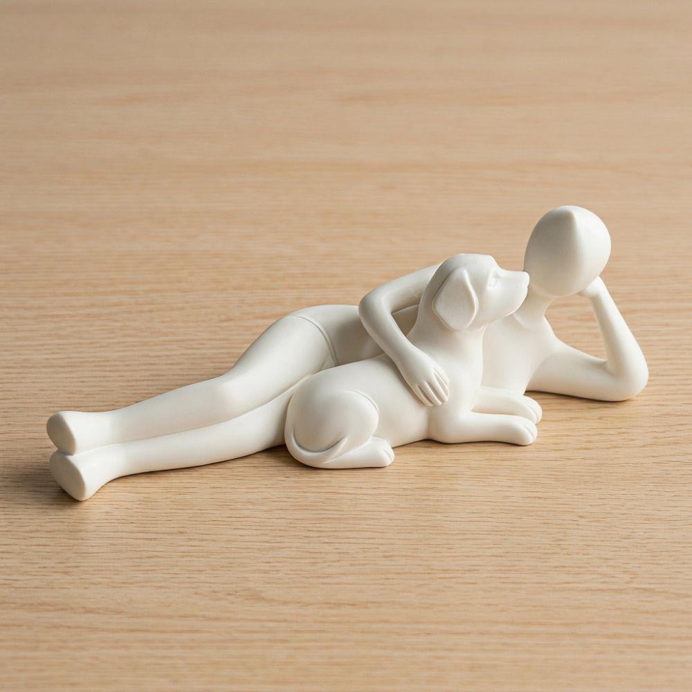 3D Printed Abstract Characters Lying on Dog Figure Romantic Plastic Characters Dog Figures Warm Pet Interactive Scene Ornaments
