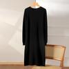 Women's Pure Wool Mid-Length Knit Skirt and Dress, Rolled Hem, Round Neck, Solid Color - Perfect for Autumn and Winter.