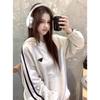 Bar Korean Sweater Women's 2025 Contrasting Colors Loose Oversize Shoulder Sleeves Flower Gray Pocket Jacket