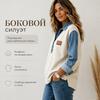 Women Contrast Denim Spliced Collar Sweatshirt, Henley Button Placket Loose‑Fit Top, Soft Comfort Long Sleeve Blouse for Ladies Daily Street Casual