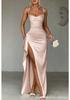 Europäisches und amerikanisches Sommer-Neues elegantes und modisches einfarbiges Trägerkleid mit langem Schlitz, schulterfrei für Damen