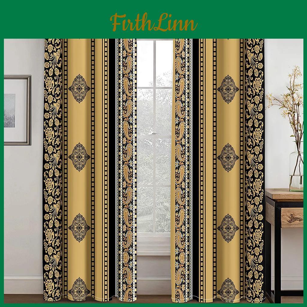 Curtain Luxe Black Living 2panels Gold Curtain Abstract Pattern Printed Curtain For Bedroom Living Room Kitchen Window Rideau