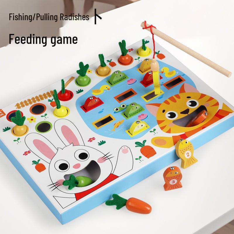 CPC CE Multifunctional Wooden Fishing and Radish Feeding Game Toy for Kids 30.5 x 22.5 x 2.5 CM