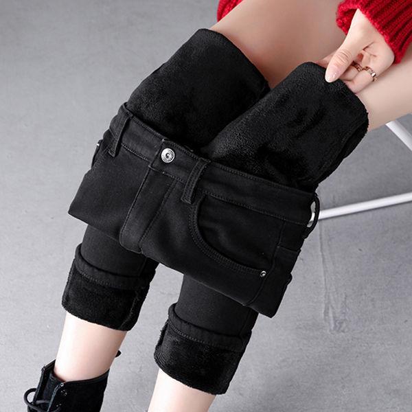 

Women s Velvet-Lined High-Waisted Slim Fit Denim Pants - Korean Style for Spring & Autumn 2025 26 (recommended for 80-90 lbs)