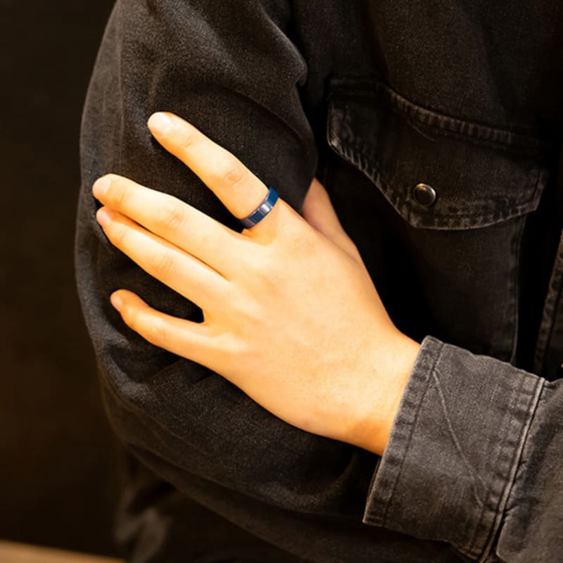 BE/GINS La Ligne Navy Ceramic Band Ring