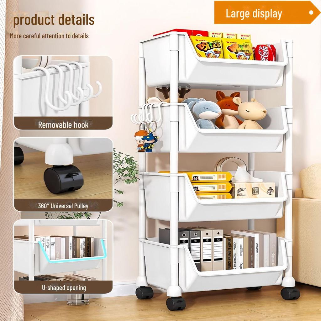 Children's Multi-Layer Narrow Bookshelf with Wheels