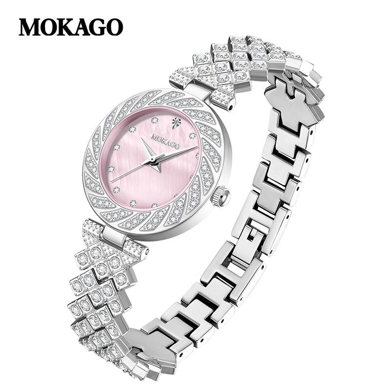 Mokaga Women s Luxury Quartz Watch with Diamond Strap - Waterproof, Fashionable, and Elegant. розовый