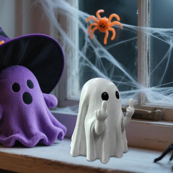 Halloween Finger Ghost Figurine Spooky Resin Light-up Ghost Statue for Halloween Home Tabletop Tray Shelf Decor