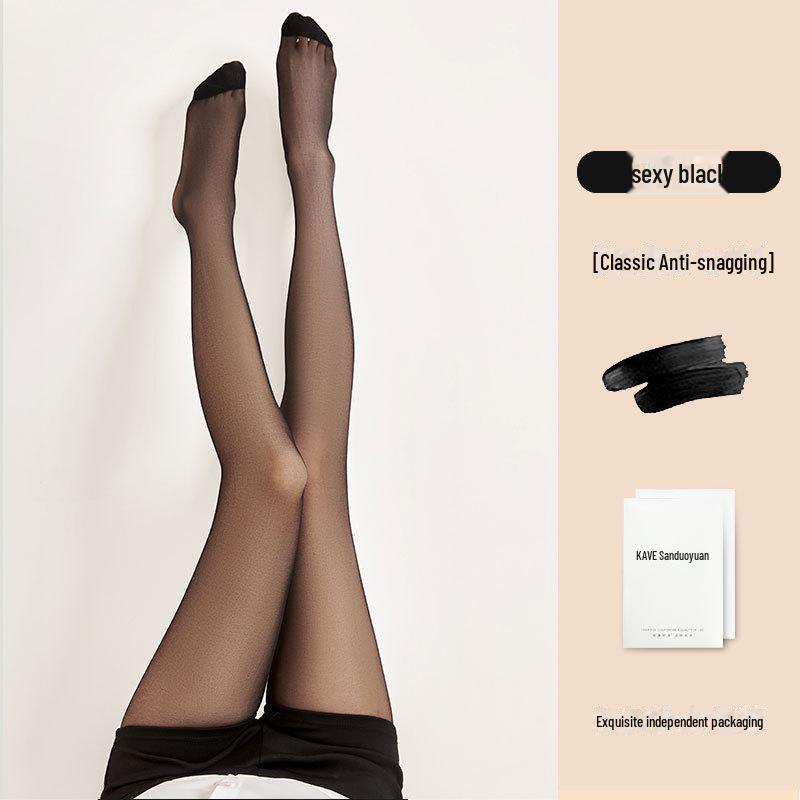 Women's Ultra-Thin Pineapple Silk Stockings - Anti-Snag 0D Black, Ideal for Spring and Summer.