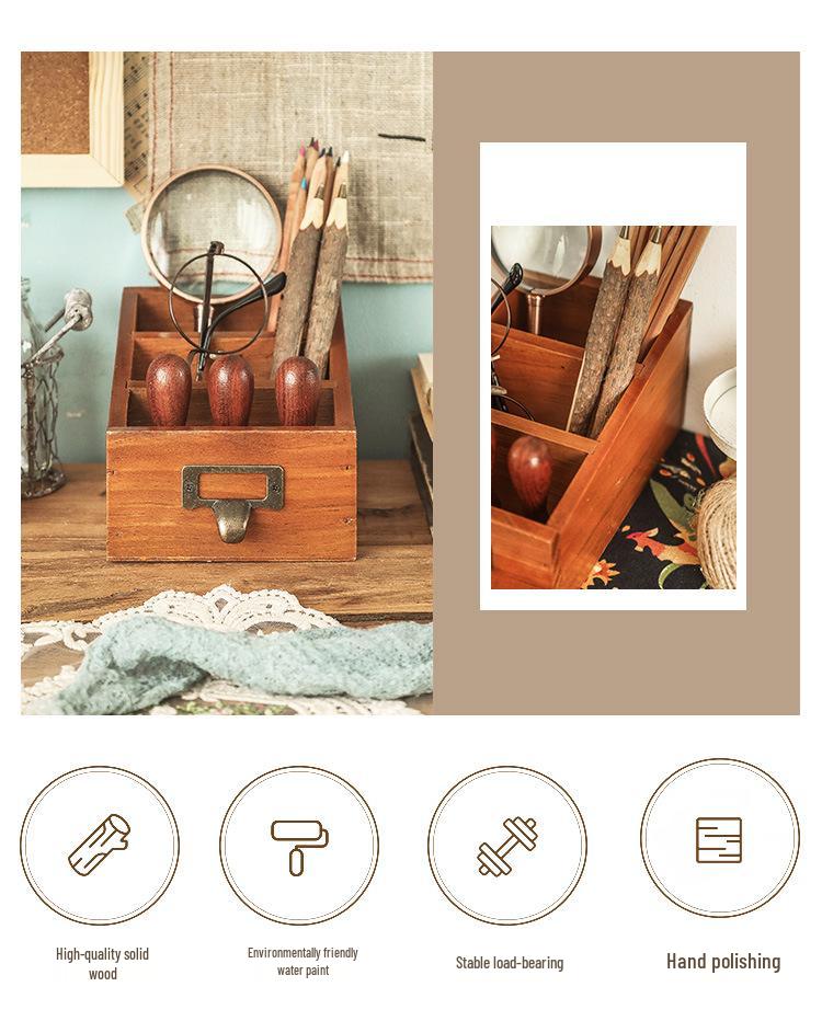 Wooden Desktop Organizer: Remote Holder & Stationery Box for Office or Makeup Brushes