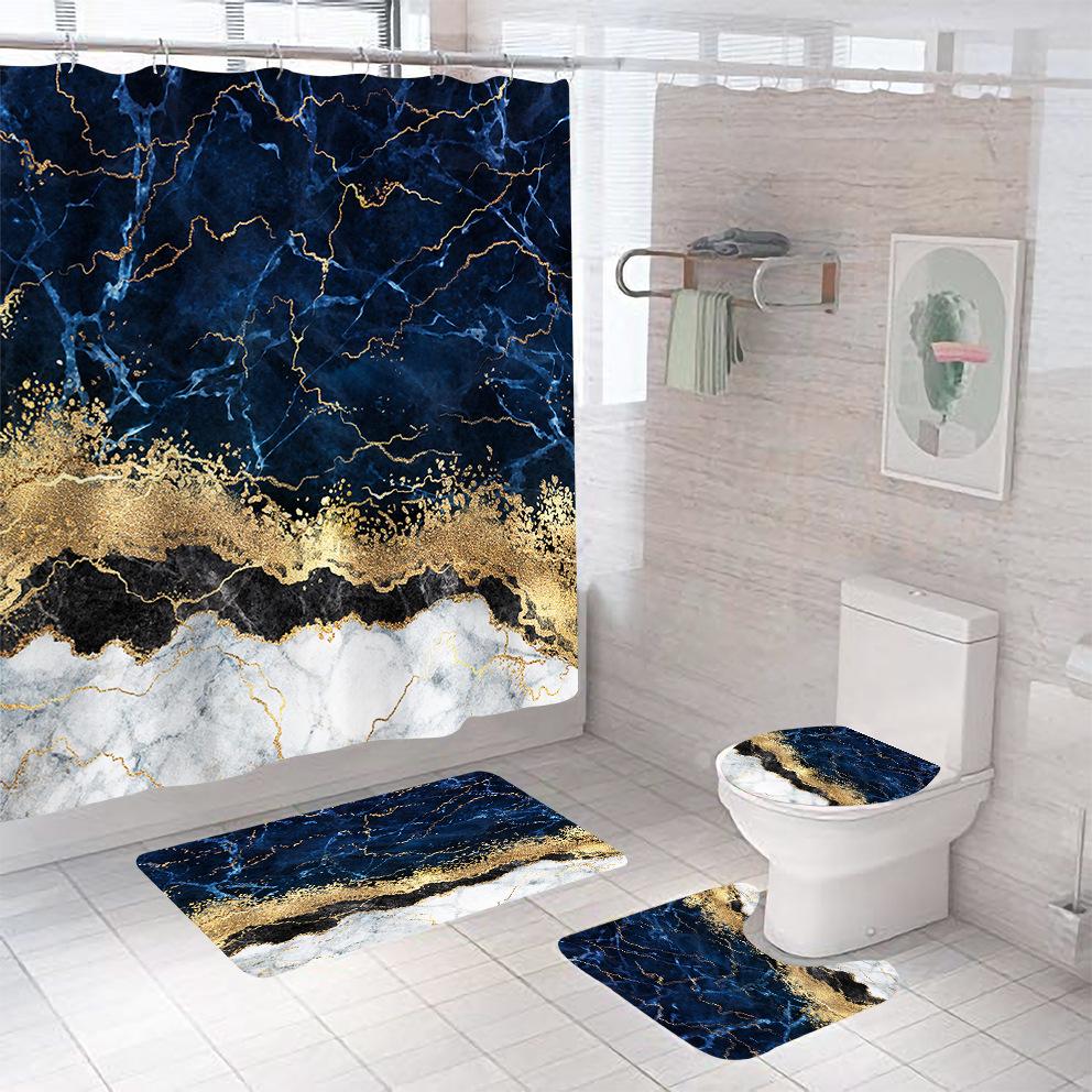 Bathroom Shower Curtain Four-piece Digital Printing Marble Waterproof Shower Curtain Toilet Partition Curtain Bath Mat