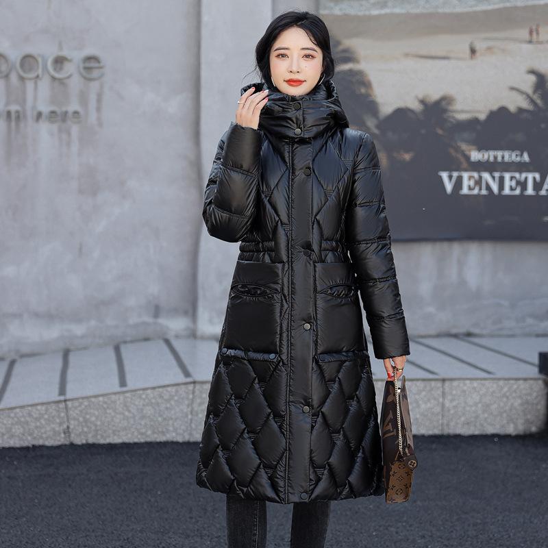 Buzunar mare, cu glugă, cu șnur, rezistentă la vânt, de lungime medie, din bumbac, haină pufă, îmbrăcăminte de iarnă