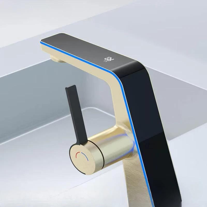 Rubinetto per lavabo con display della temperatura di fascia alta, luce LED, 2 modalità, spruzzatore, miscelatore per lavello, acqua calda e fredda, rubinetto per lavaggio con foro singolo per bagno