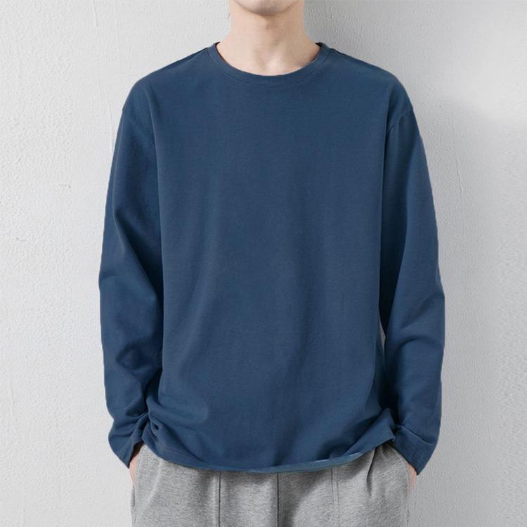 Men Long Sleeve Cotton Top Breathable Fabric Regular Fit Solid Colors Casual Wear