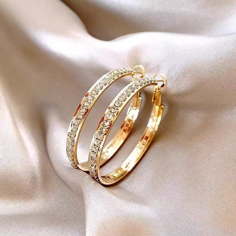 Cercei Large Hoop Earrings 925 Sterling Silver with Zirconia Diameter 4.0cm Gold Color with Jewelry Box