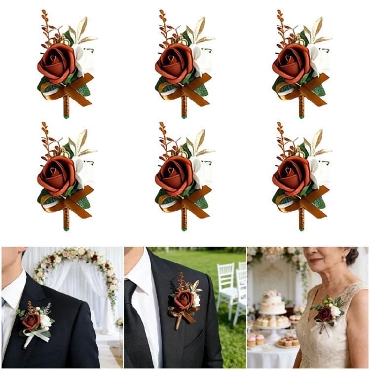 6Pcs Multipurpose Wedding Boutonniere Artificial Flower Wrist Corsage for Wedding Anniversary Party Table Centerpieces