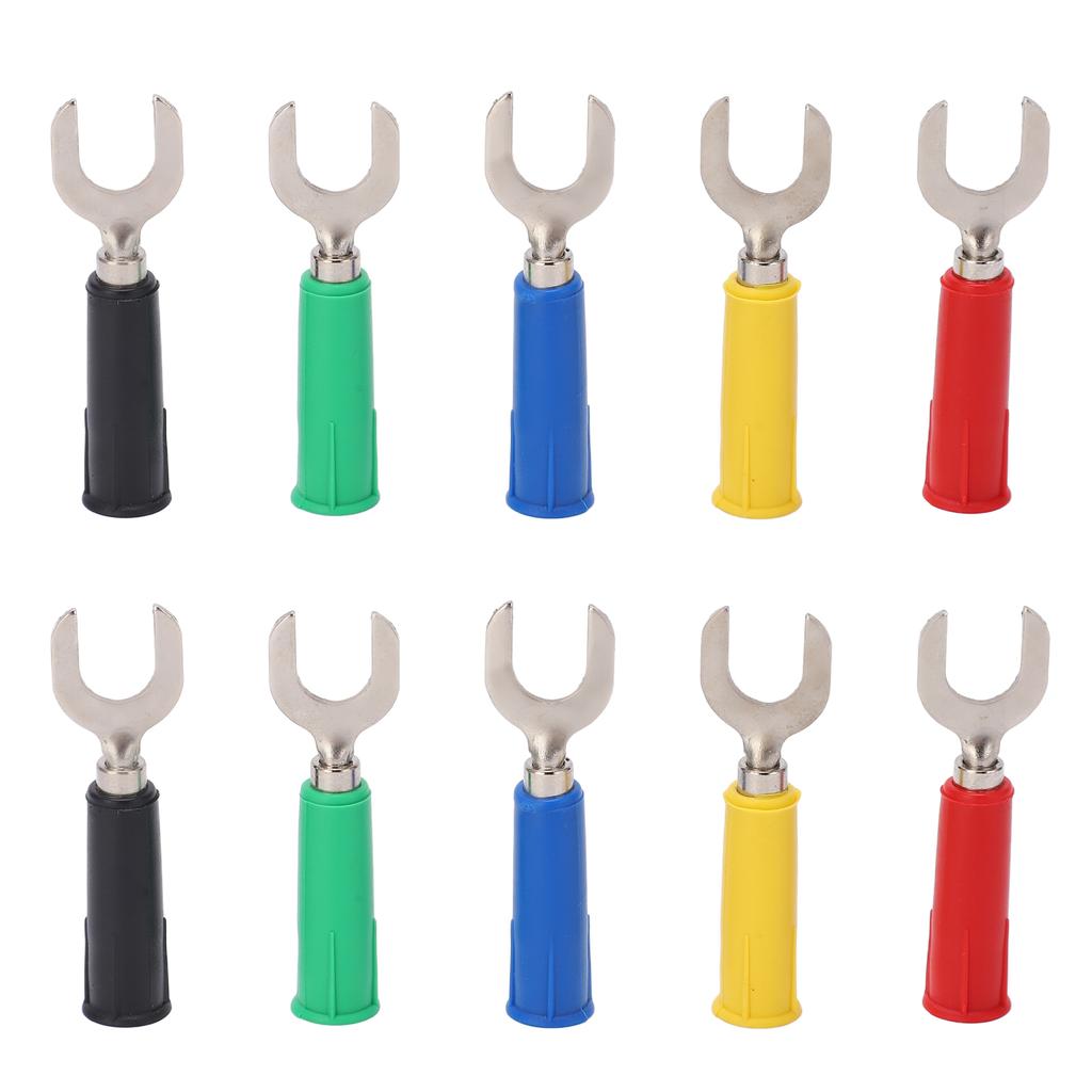 10pcs Fork Spade Wire Connectors 8mm 0.3in U Type Brass Material PVC Appearance 4mm 0.2in Hole Y Type Banana Plug
