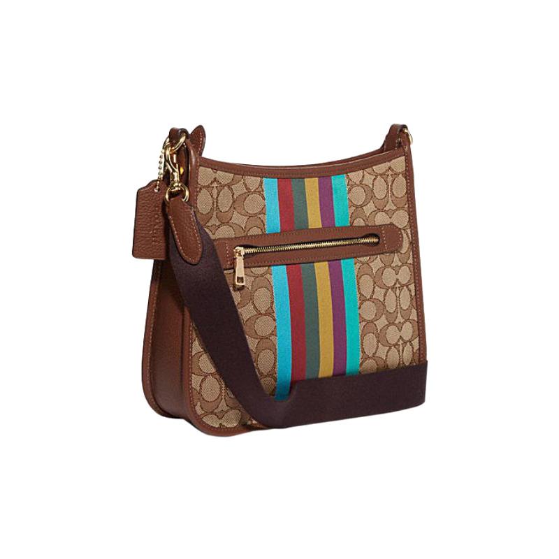 COACH crossbody bag Dempsey 27 classic presbyopic print with zipper closure, fabric and cow leather, file bag, shoulder bag, large size, women's khaki