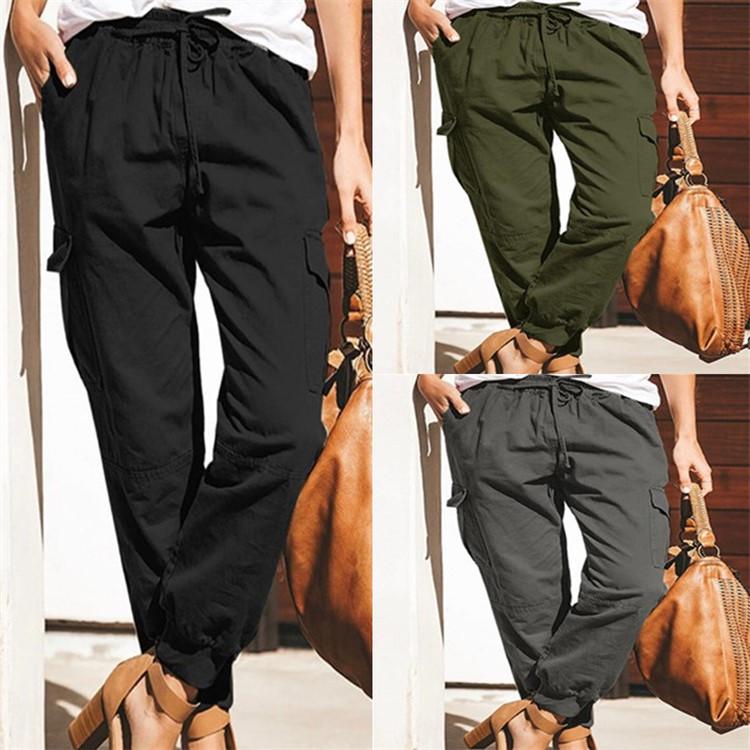 2023 Women's Solid Color Casual Fashion Pocket Work Pants