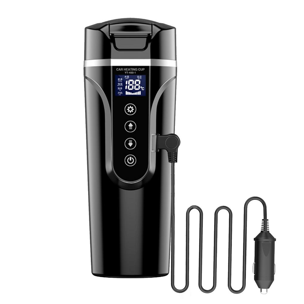 12V/24V 75-90W 450ml LCD Display Vehicle Heating Cup Car Smart Coffee Heat Preservation Touch Screen Travel Electric Thermo Mug