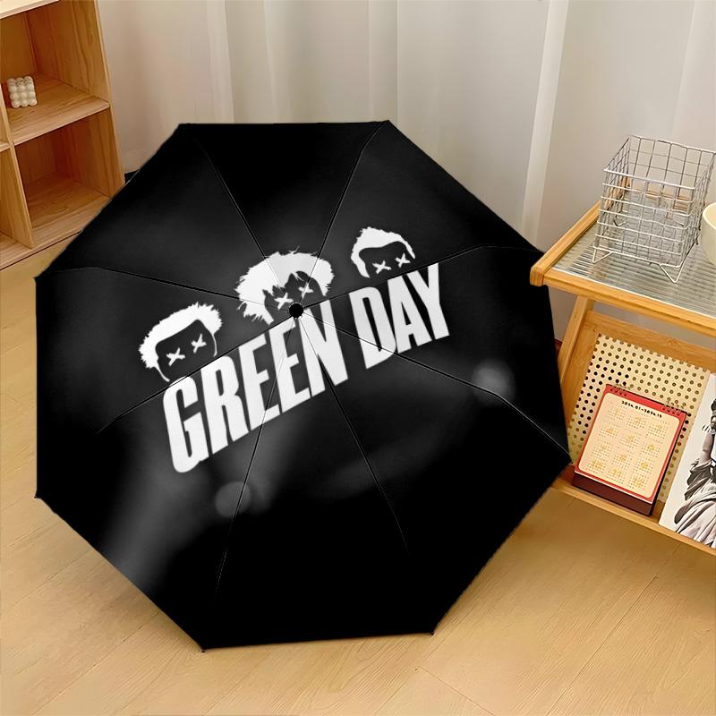 Green Day Print 8?Ribs Automatic Umbrella Wind Resistant Lightweight Folding Umbrella For Outdoor Travel