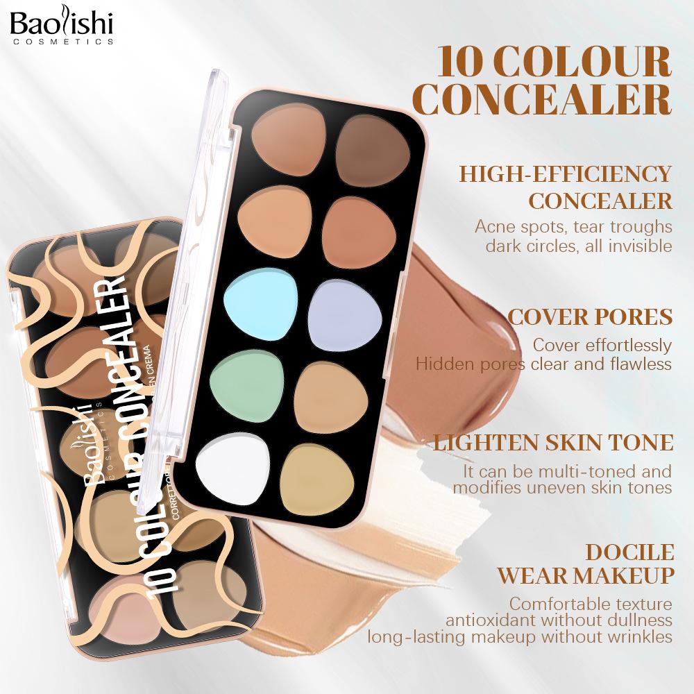 Concealer Disc 10-color Makeup Waterproof and Long-lasting High Disc Is Not Easy To Take Off Makeup, Brighten Skin Tone Concealer