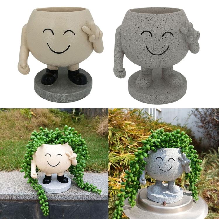 Face Planters Pots Resin Smile Face Vase Succulent Head Planter Pots Face