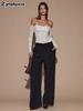 Neues Sommer Damen Weiß One-Shoulder Langarm Französisch Vintage Spitze Hemd Top