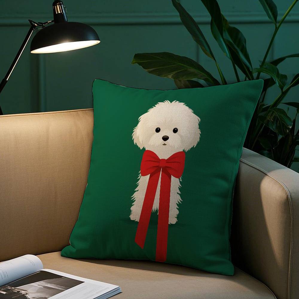 Christmas Puppy Pillow Case Short Plush Print Cushion Cover Square Throw Pillow Covers Sofa Home Decor