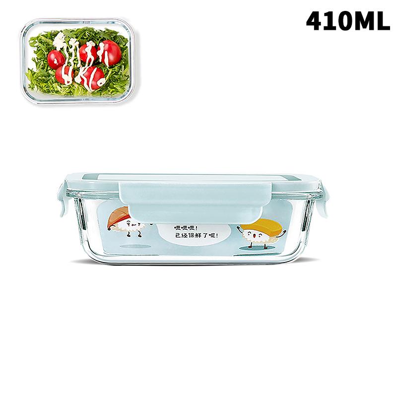 

1/2/3 Відділення Потовщений Герметичний Мікрохвильовий Безпечний Харчовий Контейнер Високоборосилікатне Скло Ланч-бокс Бенто з Кришками Герметичні Ланч-бокси blue410ml