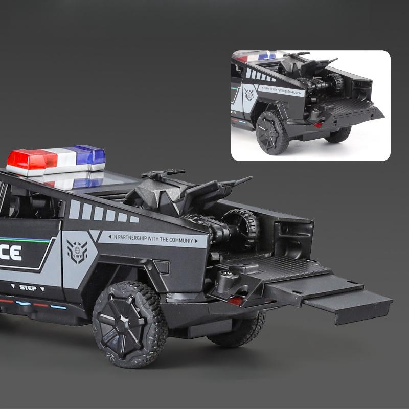 1:32 Cybertruck Police Car Pickup Alloy Car Model Diecast Toy Vehicle Sound Light Simitation For Children Christmas Gift Toys