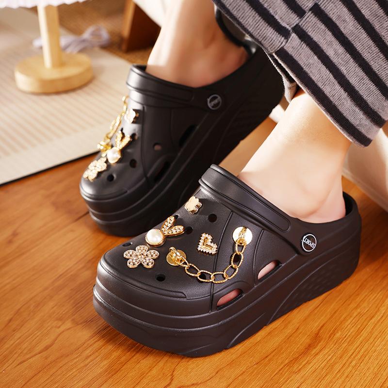 

Thick-soled hole shoes women s half-support new summer outer wear bag head sandals seaside beach shoes heightening eva sandals 36 чорний