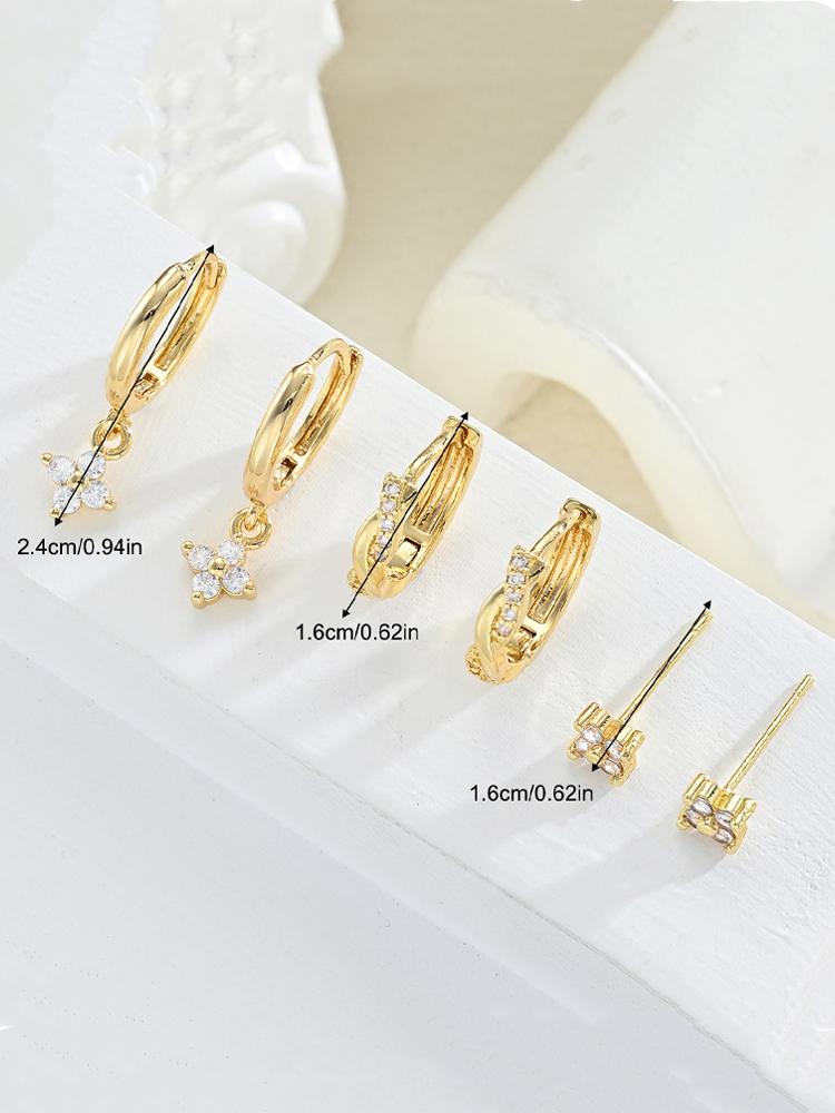 6/3 Pcs Trendy Stainless Steel Flower Earring Set For Women Vintage Crystal Zircon Drop Earrings Hypoallerg Piercing Jewelry New