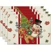 4/6pcs Snowman Gingerbread Man Christmas Placemats, Christmas Tree Cane Washable Linen Table Mats for Kitchen Dining Table Decor, Holiday Decor, Every