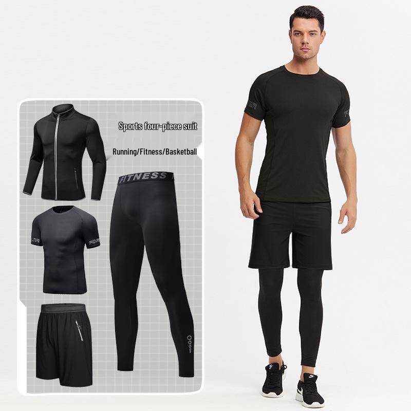 Men's Quick-Dry Reflective Running & Fitness Suit - 4-Piece Set