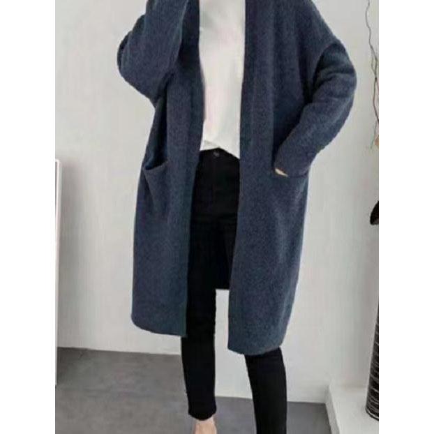 Women Solid Color Loose Thick Warm Sweater Cardigan Pocket Ladies Spring Autumn V Neck Knitted Coat Female Casual Tops
