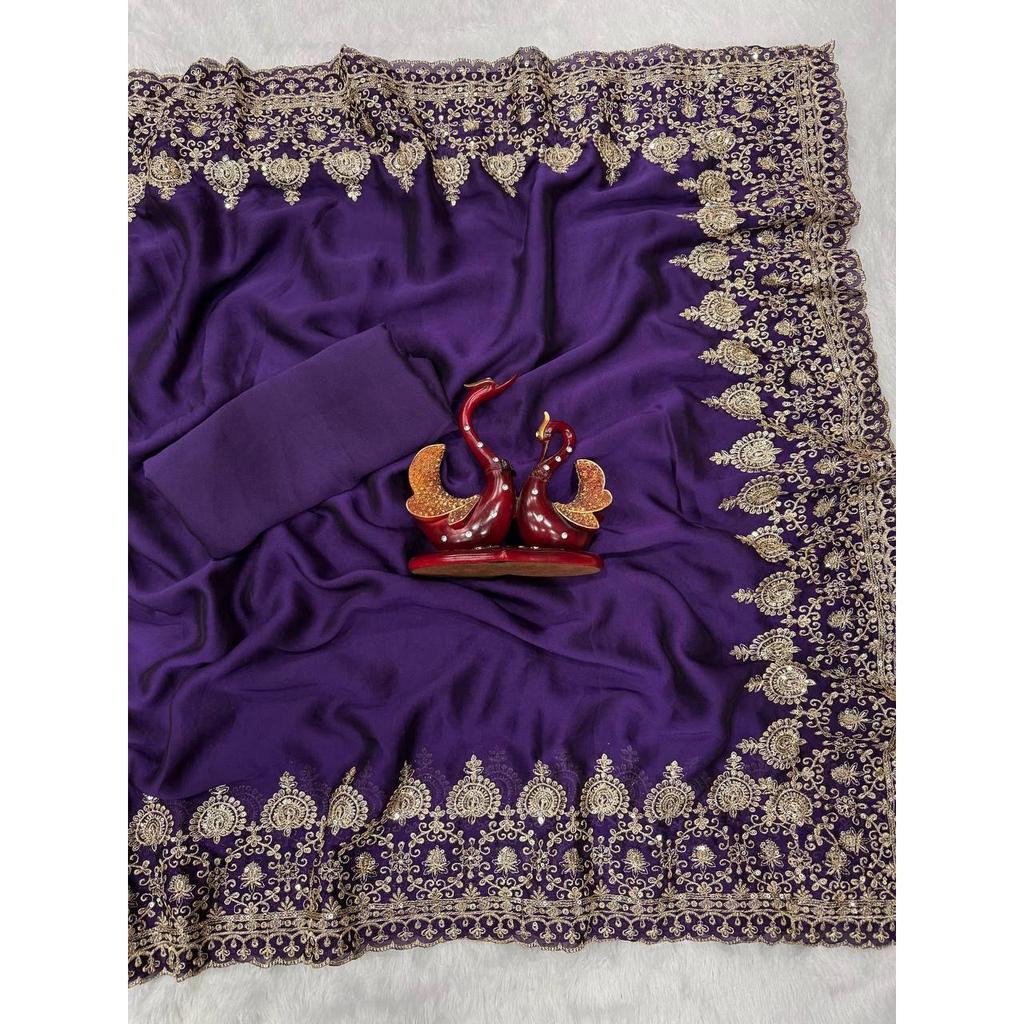 Premium Soft Faux Georgette Mirror Work Saree