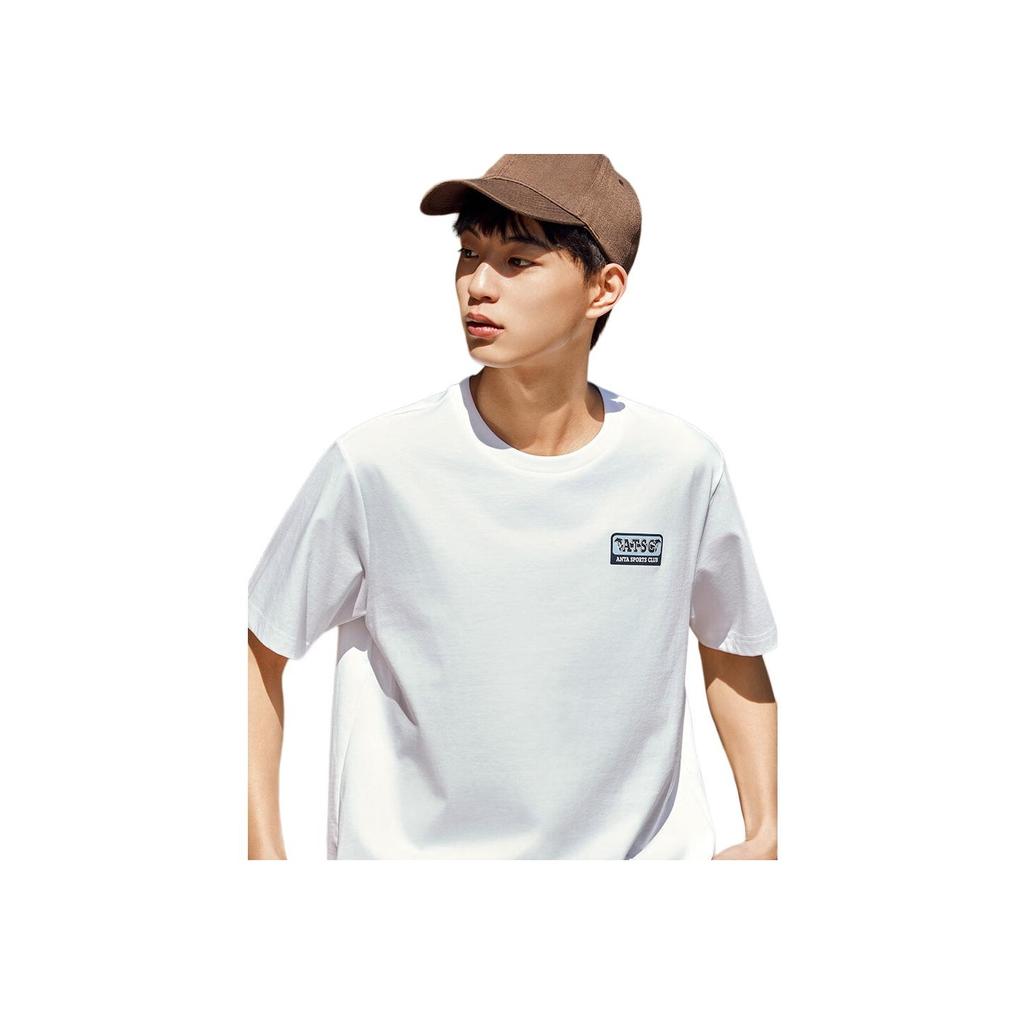 Anta Lifestyle Series Letter Round Neck Loose Short Sleeve T-Shirt Men T-Shirts Snow-White 152428104-1