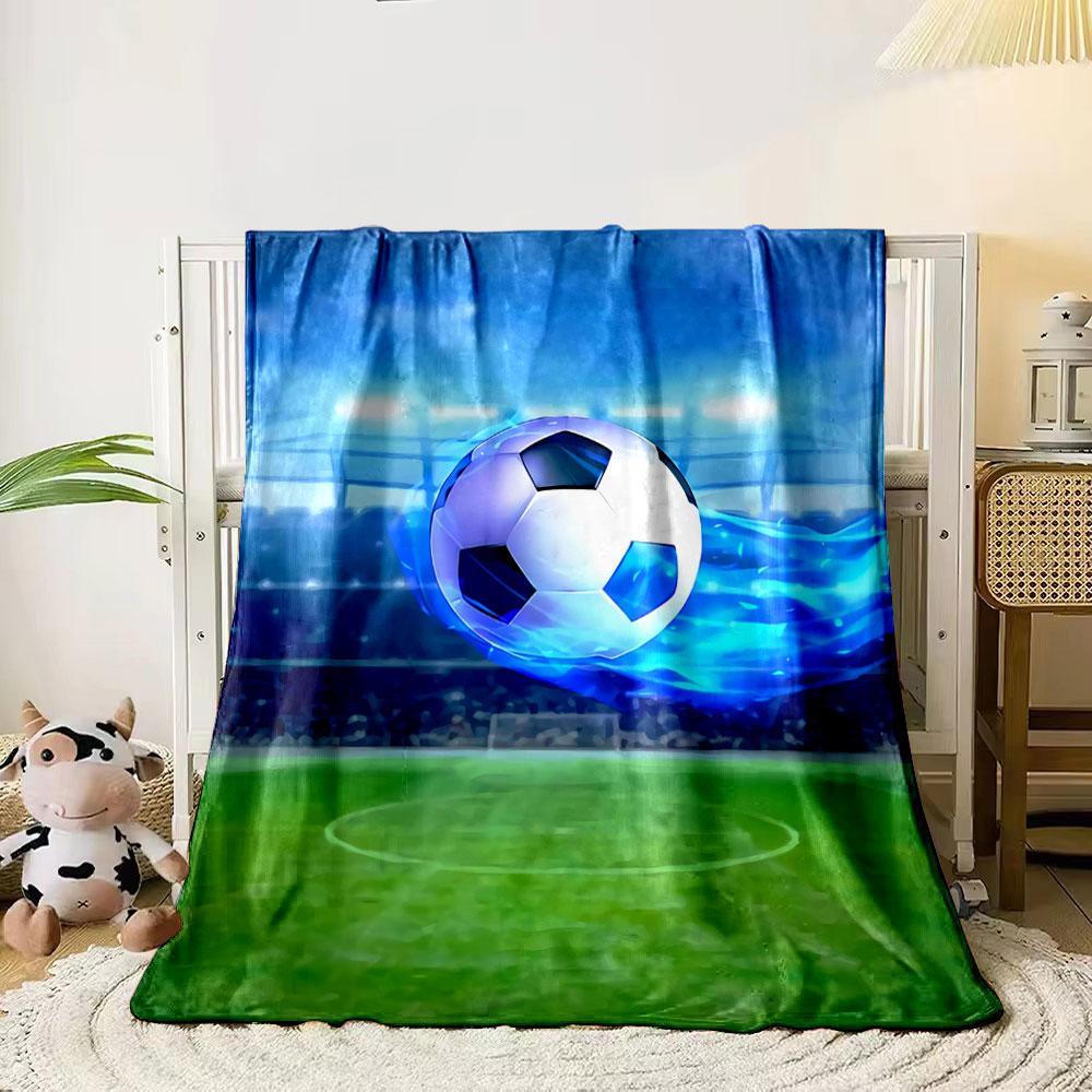 

A soccer ball with a blue fiery trail in a stadium background. for all seasons blanket lunch break throw gift 80cm x 120cm