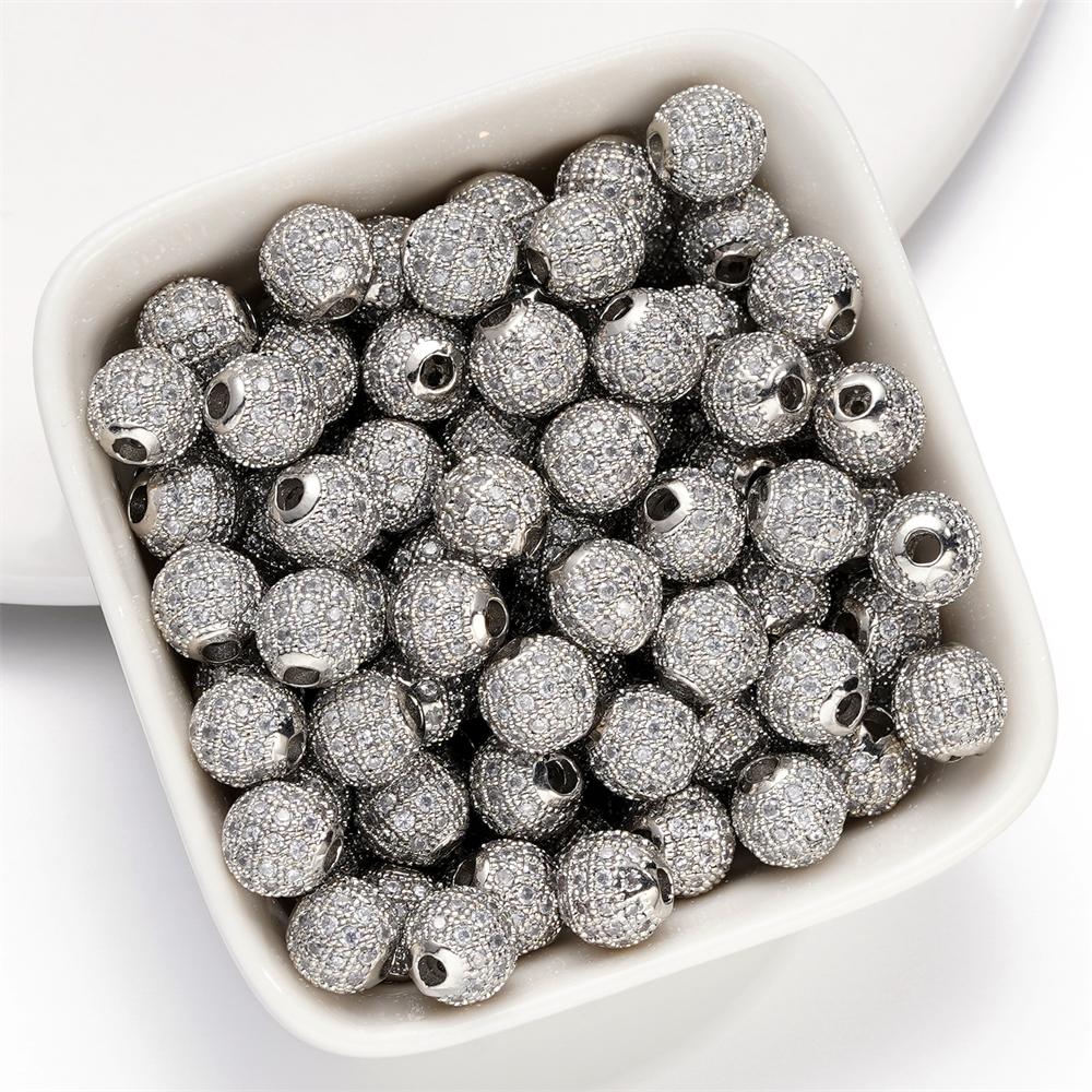 5pcs/lot Brass Micro Pave Cubic Zirconia Round Spacer Loose Beads for DIY Charms Necklace Bracelet Jewelry Making Accessories